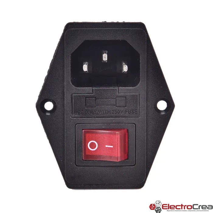 IEC320-C14 Conector macho con interruptor y porta fusible - ElectroCrea