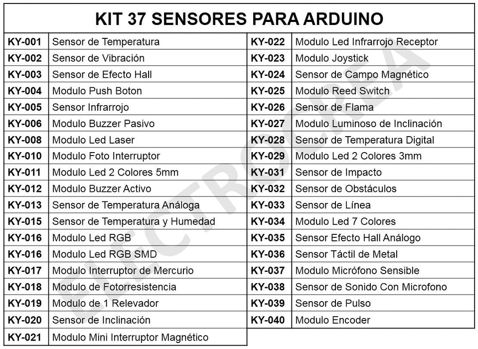 37pzas Kit de Sensores para Arduino