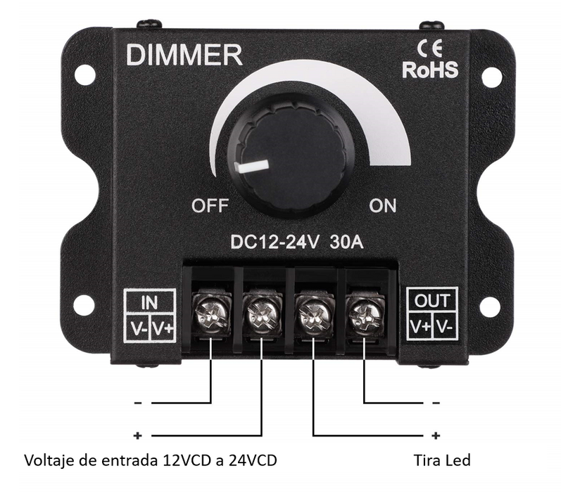 Dimmer led 12v-24v 30a regulador de brillo atenuador