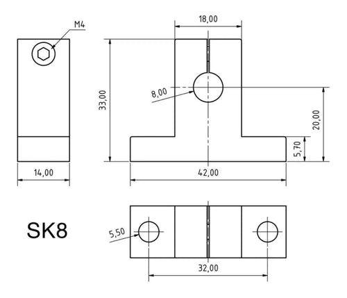SK8 8mm Soporte de piso para varilla lisa