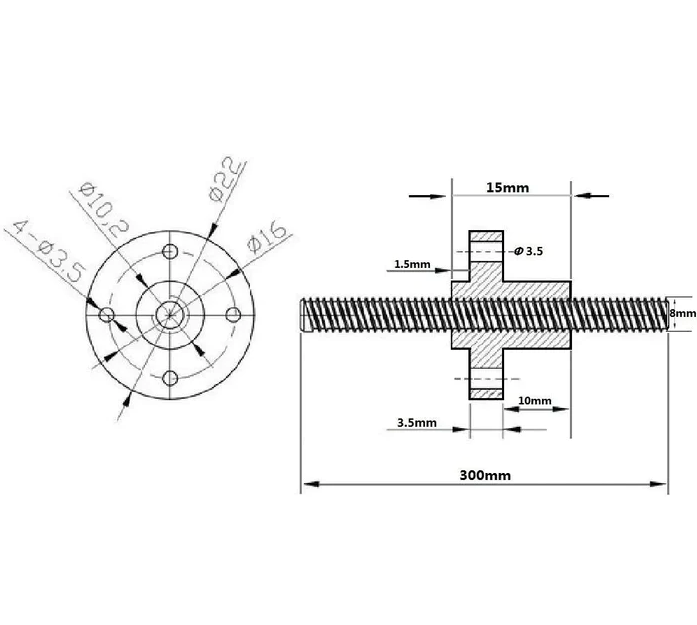 8mm 4 hilos Tuerca husillo ACME trapezoidal T8