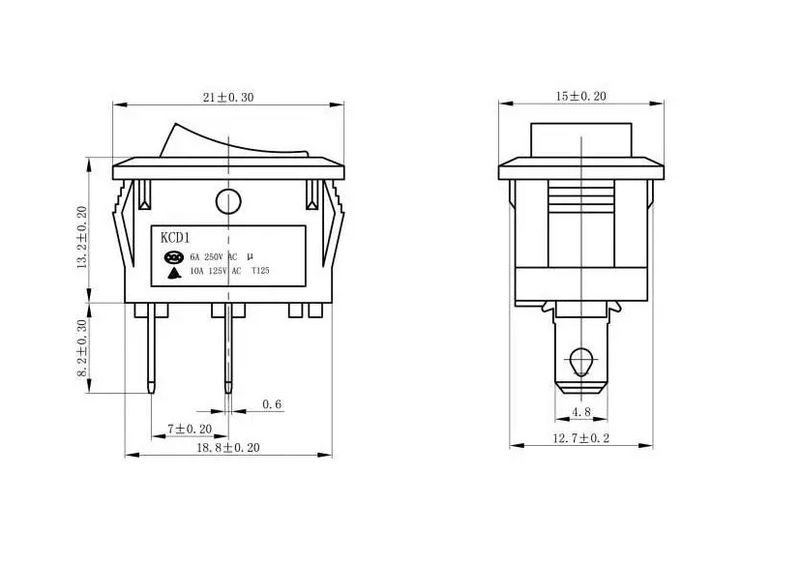 XL601 125v 10A Negro interruptor balancín
