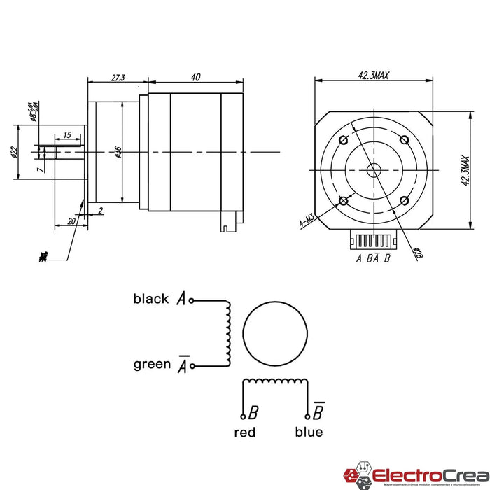 17HS4401S-PG518 Motor a pasos NEMA 17 + Reductor 5.18:1 - ElectroCrea