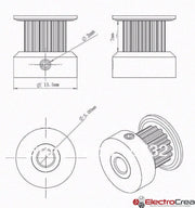 Polea dentada GT2 20 dientes 5mm - ElectroCrea