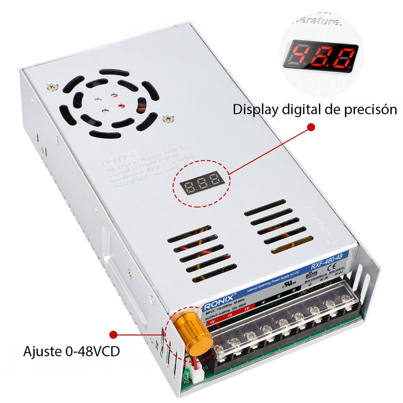 0-48v 10A Regulable fuente de voltaje conmutada RXF-480-48