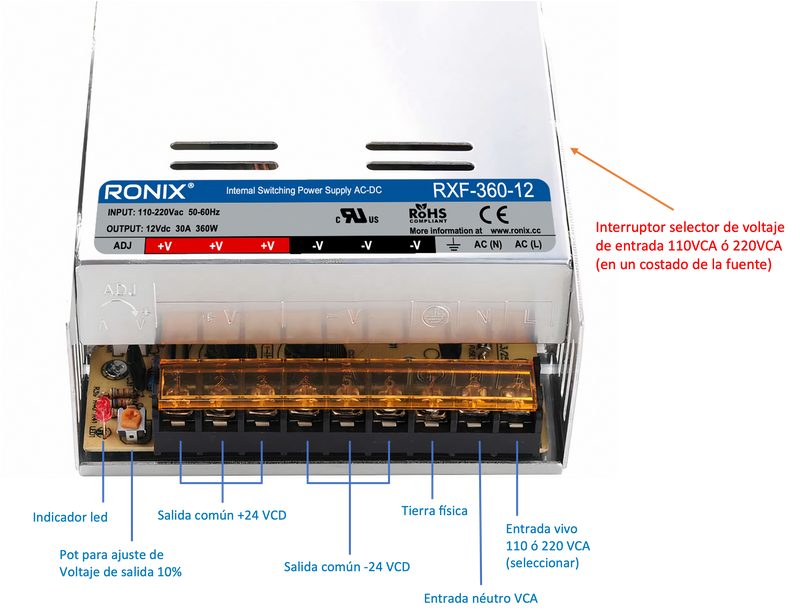 12v 30A Fuente de voltaje conmutada RXF-360-12