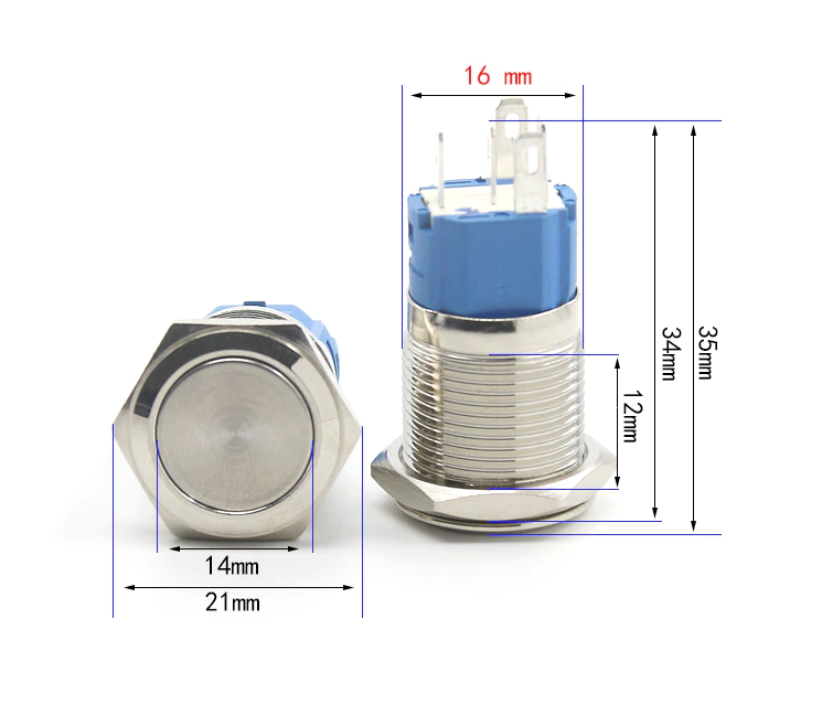 16mm Iluminación metálico C/E Interruptor push botón - Varios Colores