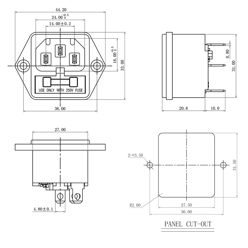IEC-C14 Porta fusible conector macho 60320