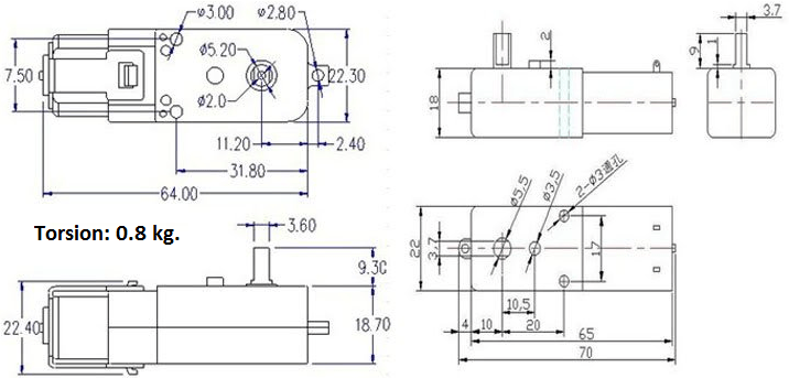 Motorreductor amarillo para llanta 65x28 mm - ElectroCrea