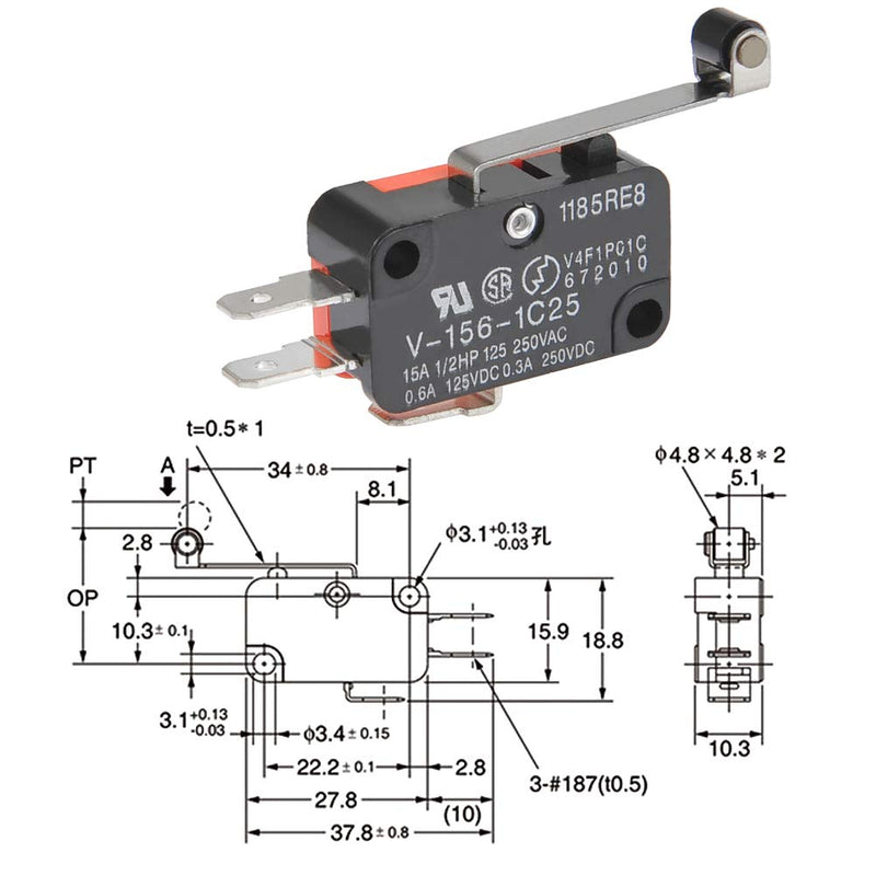 V-156-1C25 Micro switch palanca y rodaja