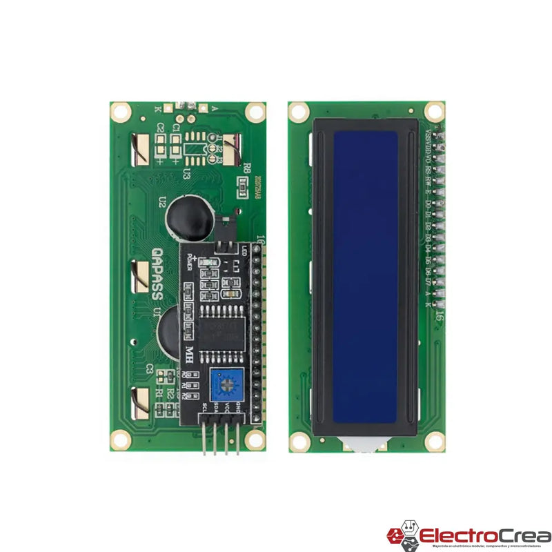 I2C 1602 Azul Display LCD 16x2 + Módulo serial I2C soldado - ElectroCrea