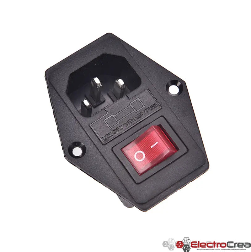 IEC320-C14 Conector macho con interruptor y porta fusible - ElectroCrea