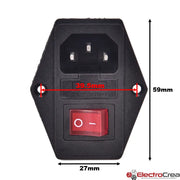 IEC320-C14 Conector macho con interruptor y porta fusible - ElectroCrea