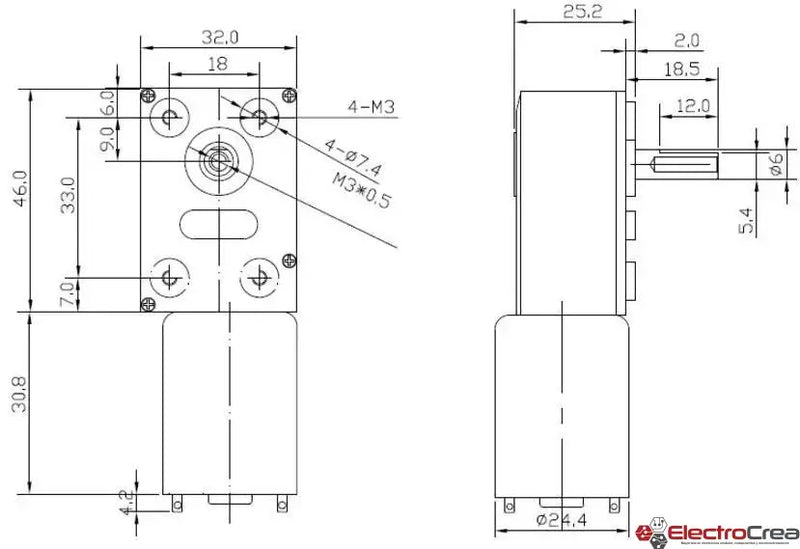 JGY-370 12V Motorreductor tipo gusano - ElectroCrea
