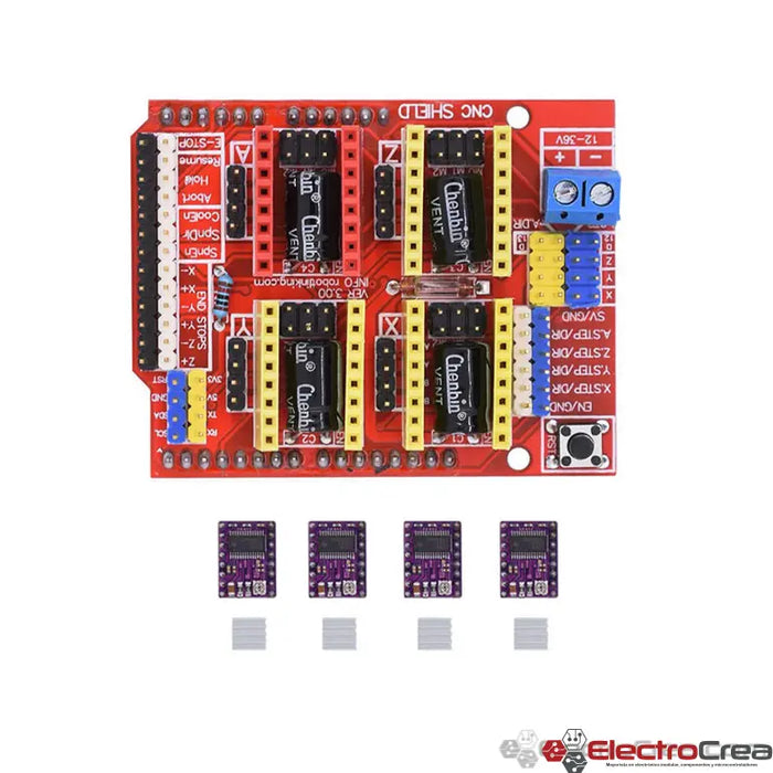Kit CNC Shield + 4pzas DRV8825 driver - ElectroCrea
