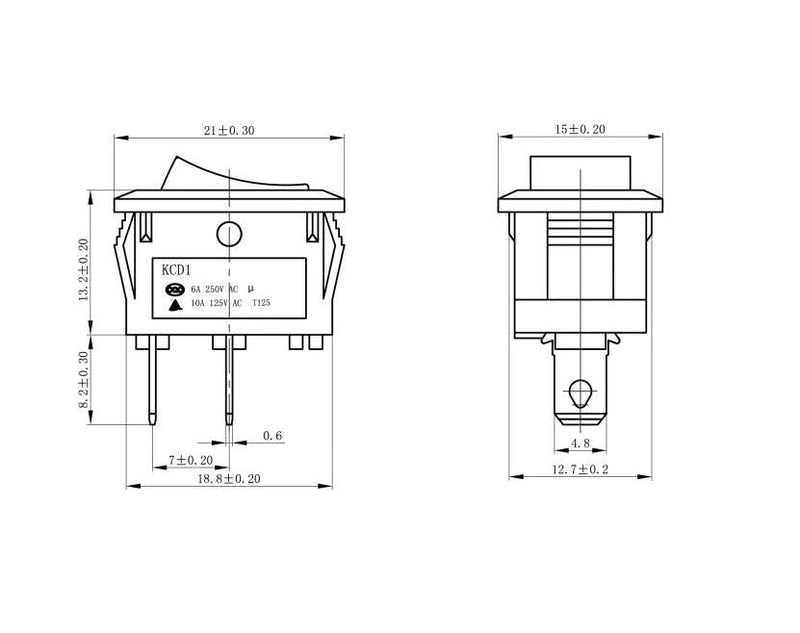 KCD1 125v 10A Rojo interruptor balancín