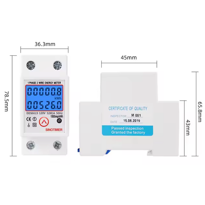 DDS6619 120V 80A Sinotimer Medidor Digital de Consumo Eléctrico Monofásico