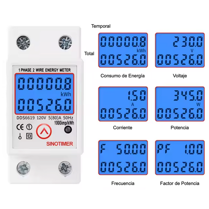 DDS6619 120V 80A Sinotimer Medidor Digital de Consumo Eléctrico Monofásico