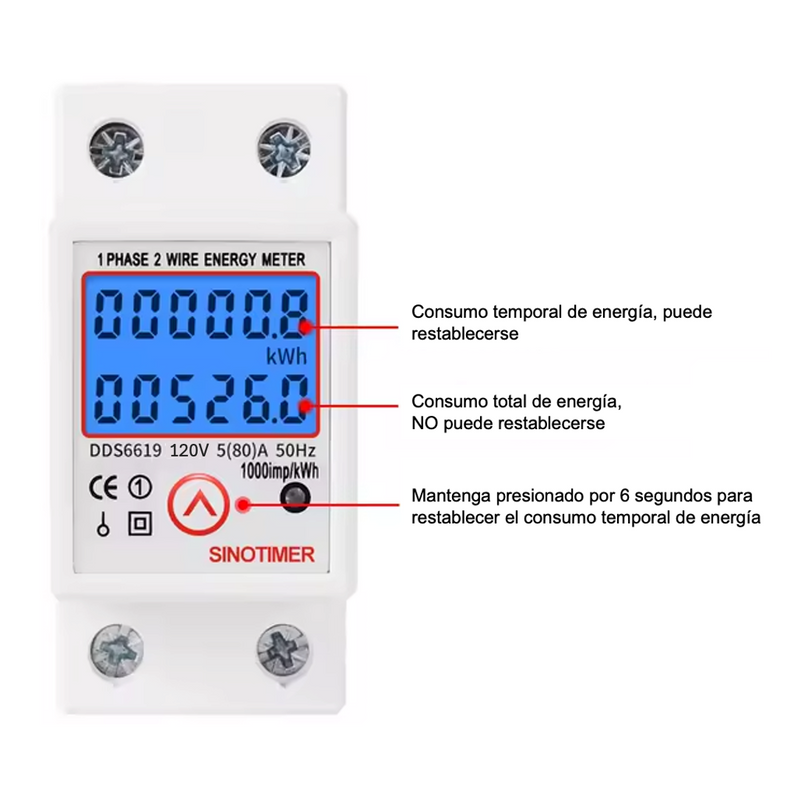 DDS6619 120V 80A Sinotimer Medidor Digital de Consumo Eléctrico Monofásico